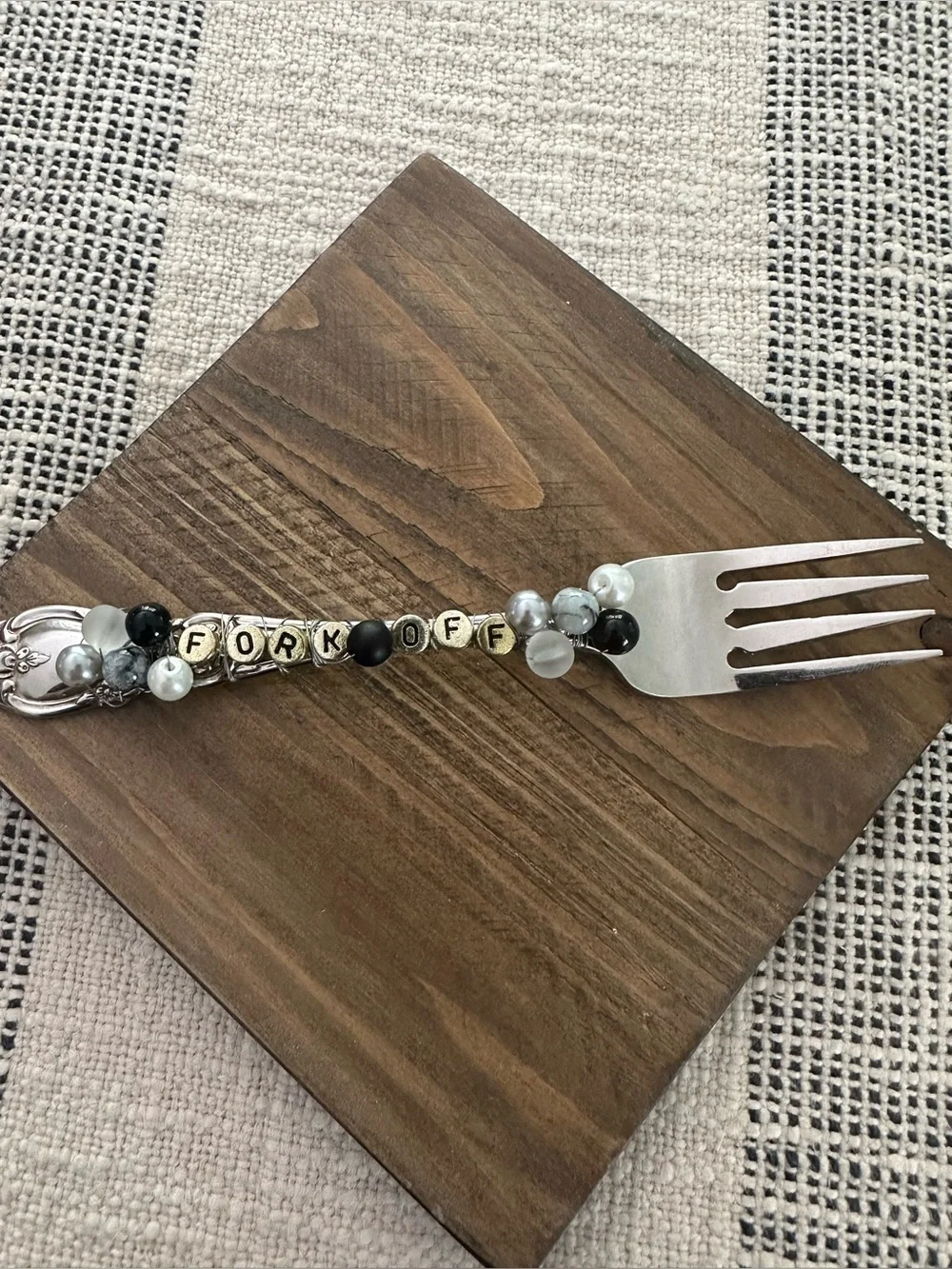 Beaded 'Fork Off' Decorative Dining Fork in Black & Gray